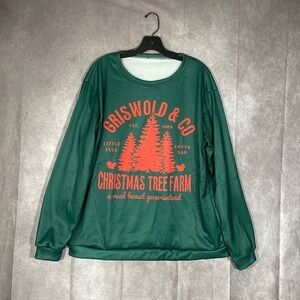 Griswold & Co Christmas Tree Farm Green & Red Christmas Theme Crew Neck XL NWOT